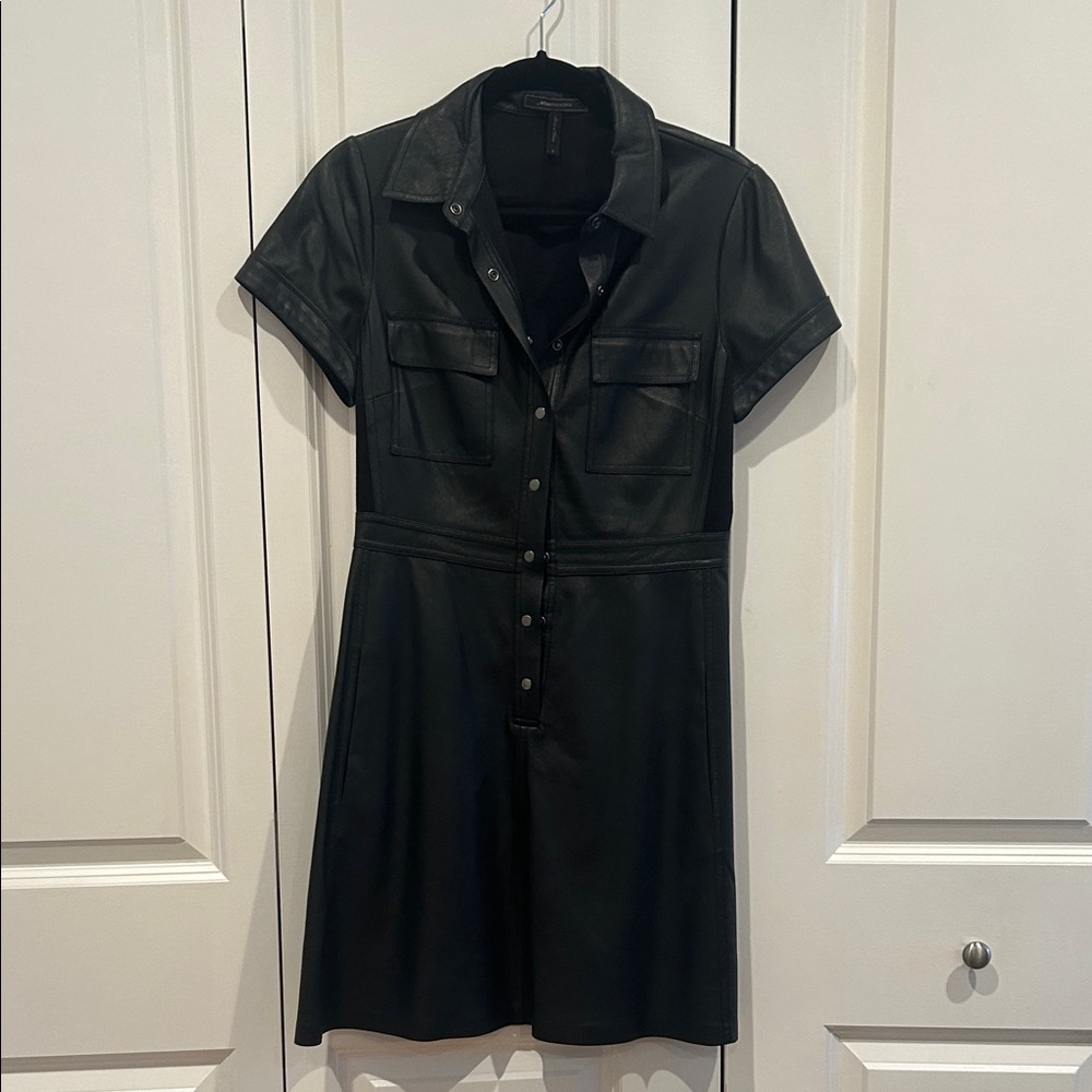 BCBGMaxAzria Black vegan Leather Short Sleeve Mini Dress vintage
